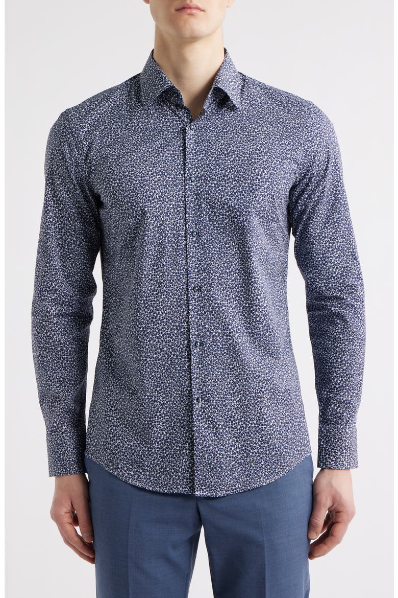 Hank Kent Slim Fit Floral Stretch Cotton Dress Shirt, Main, color, NAVY