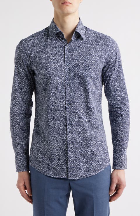 Hank Kent Slim Fit Floral Stretch Cotton Dress Shirt