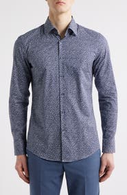 BOSS Hank Kent Slim Fit Floral Stretch Cotton Dress Shirt