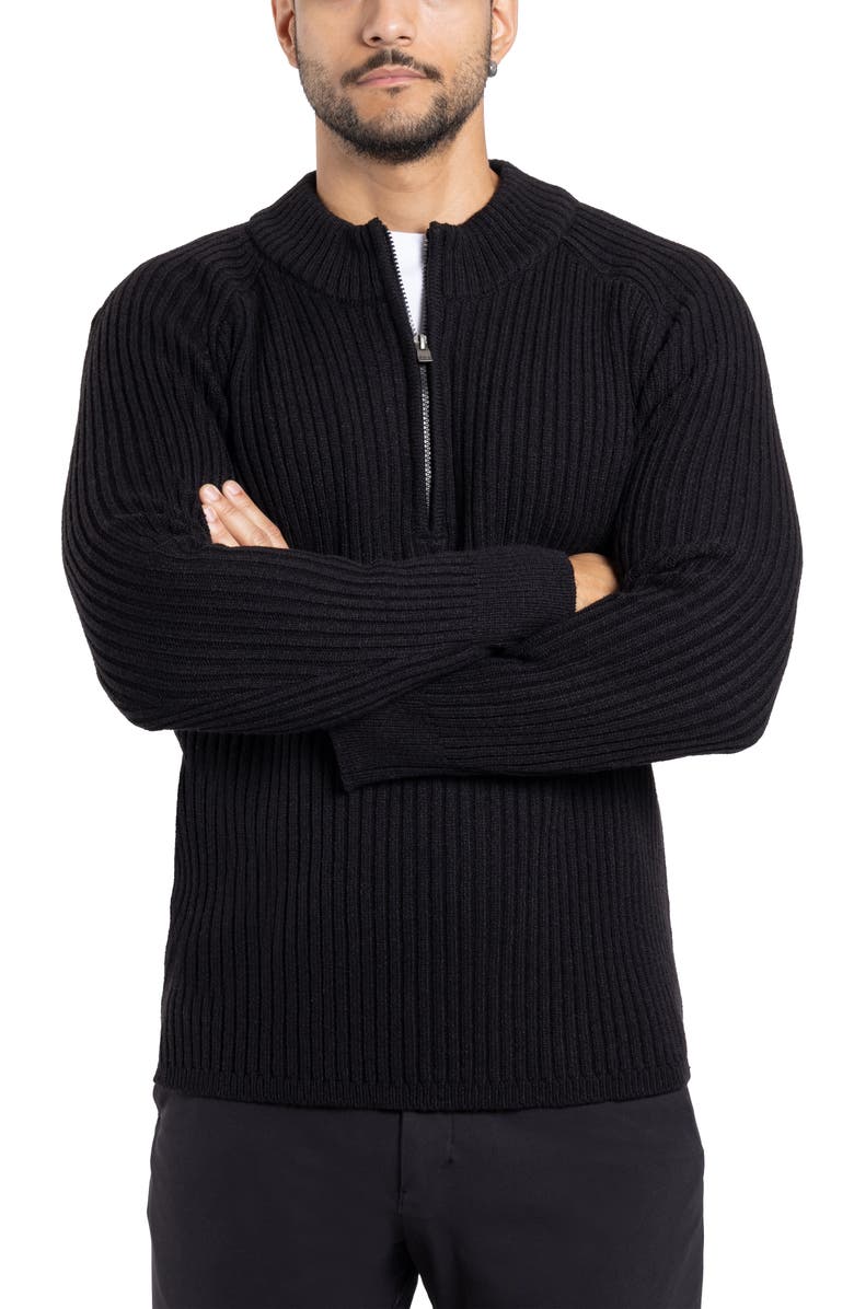 XRAY Rib Quarter Zip Sweater, Alternate, color, Black