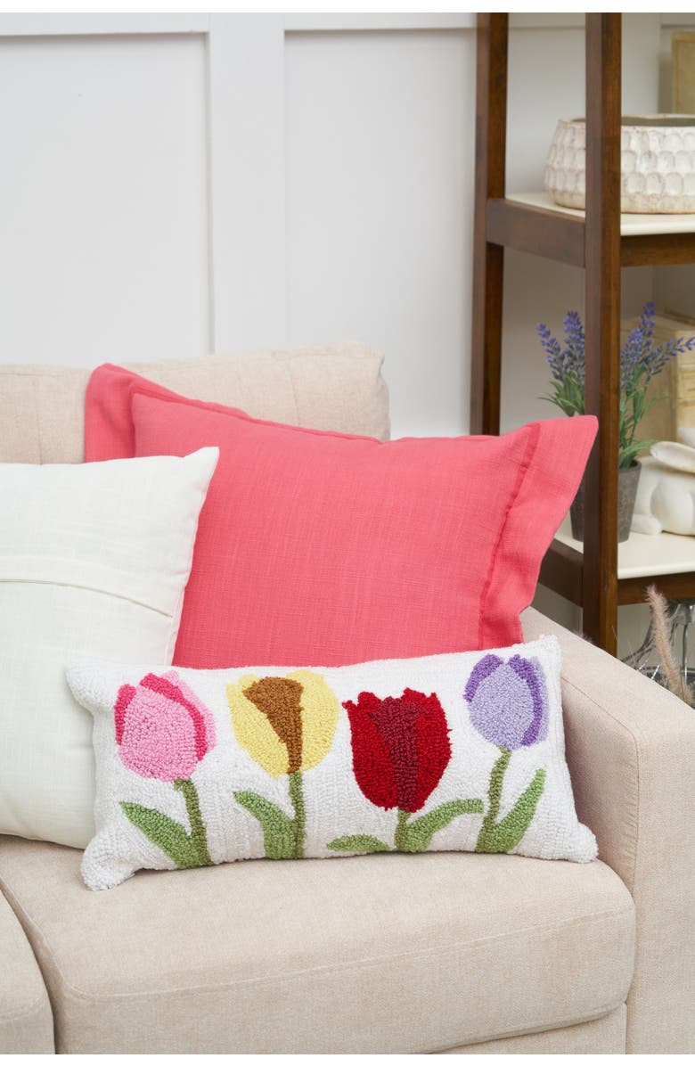 C&F Home Spring Tulips Floral Flower Garden Hooked Accent Pillow, 10" x 20", Alternate, color, White