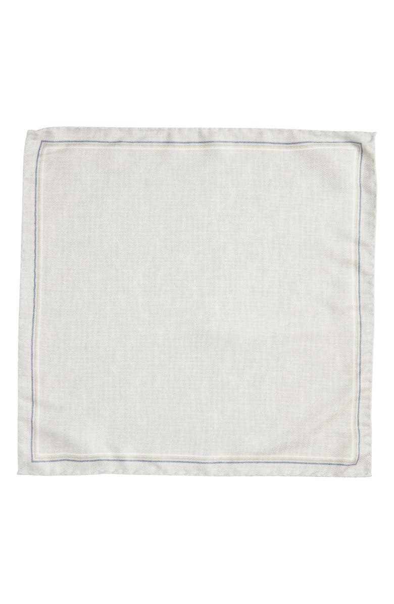 Jack Victor Crestwool Solid & Houndstooth Check Reversible Silk Pocket Square, Alternate, color, Grey