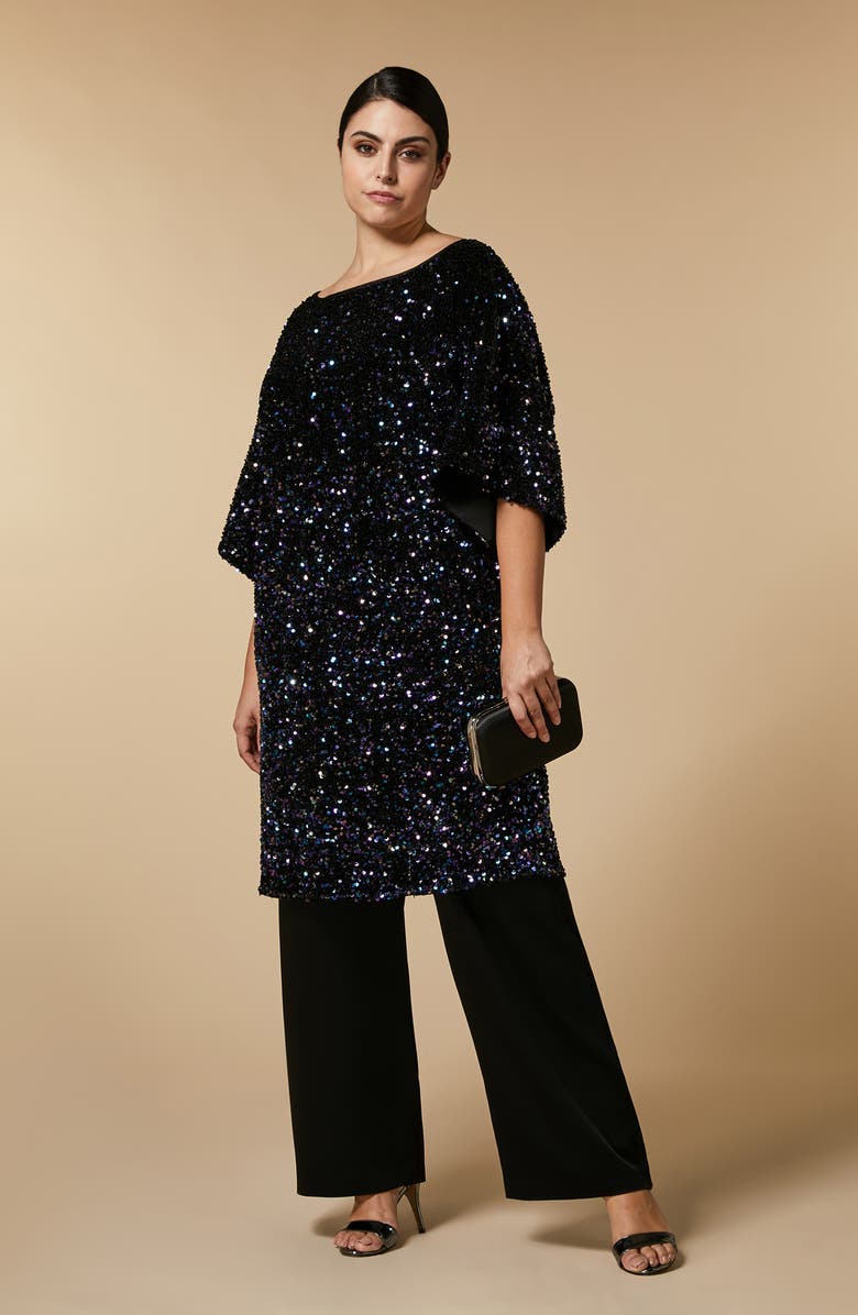 Marina Rinaldi Sequin Bateau Neck Dress, Alternate, color, 