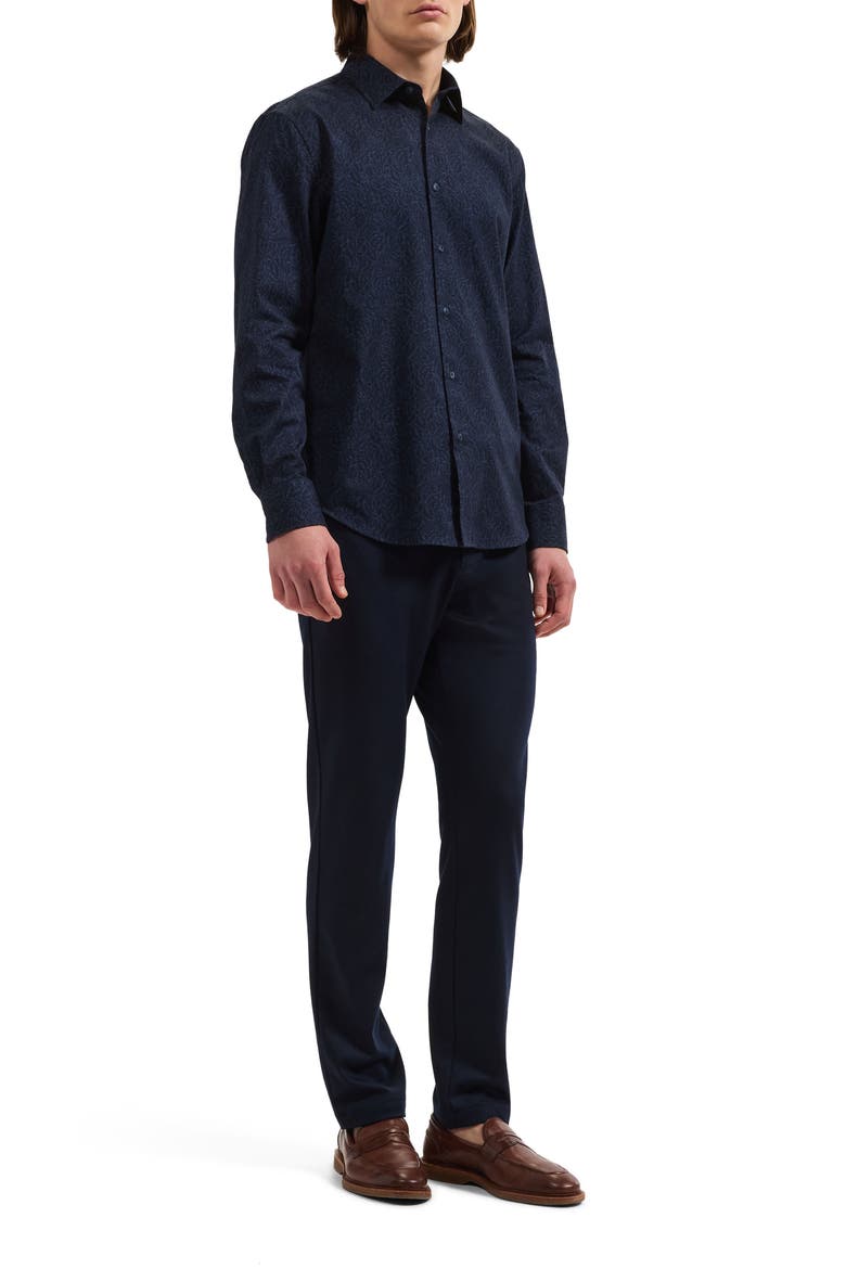 Julian Jacquard Long Sleeve Cotton Button-Up Shirt, Alternate, color, NAVY