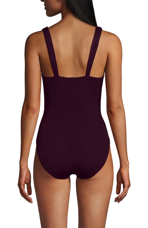 Lands' End D-cup Slender Suit Grecian Low Leg One Piece Swimsuit In Dark Wine