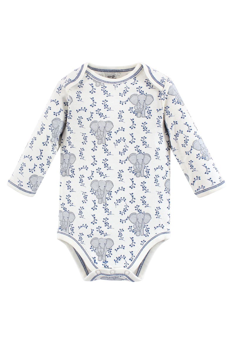 3Pk Long Sleeve Organic Bodysuits, Alternate, color, Elephant