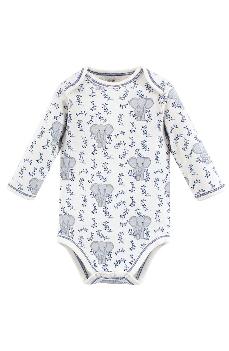 Touched by Nature 3Pk Long Sleeve Organic Bodysuits, Alternate, color, Elephant