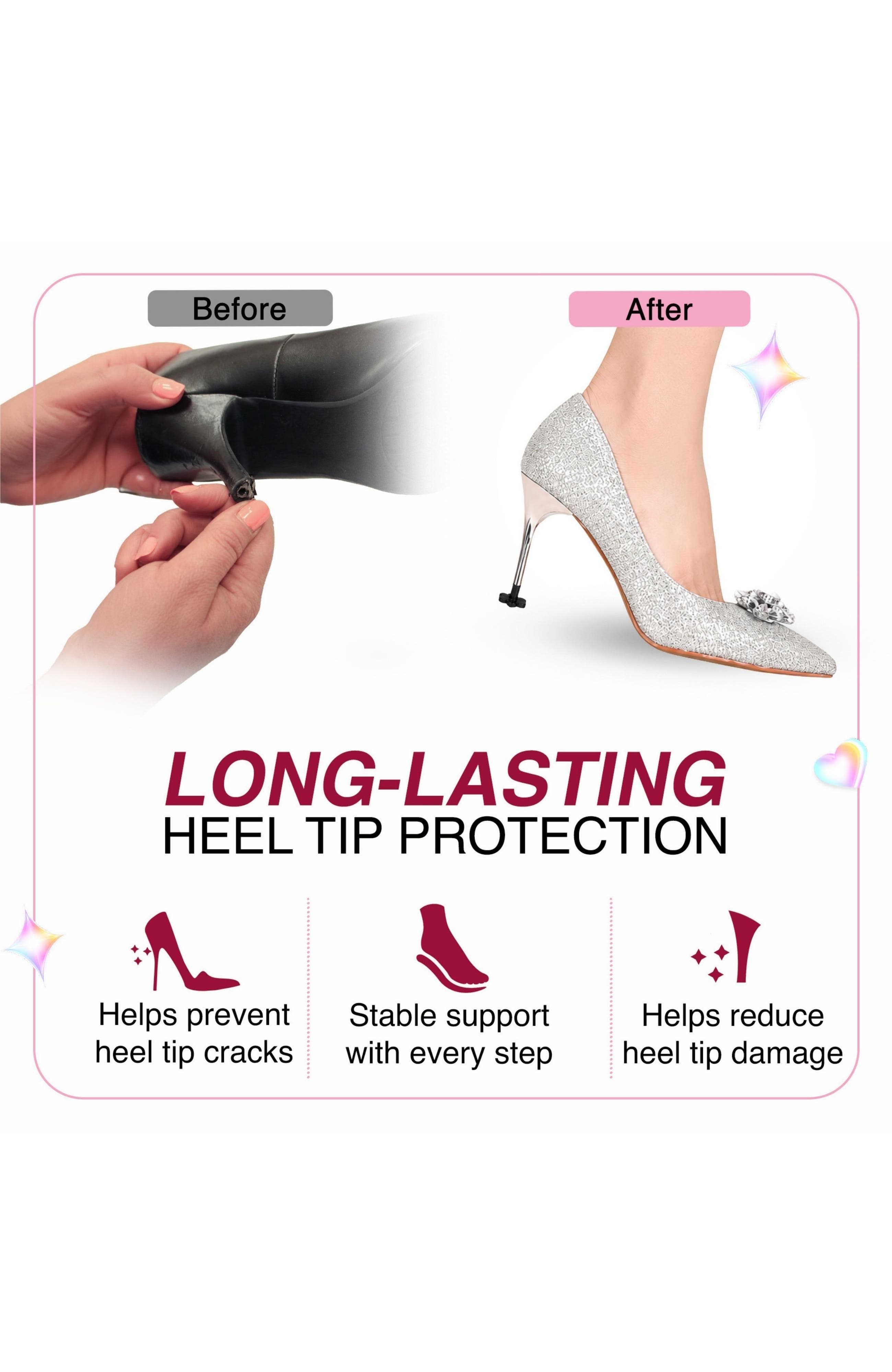 3 Pairs Flower Heel Protectors, Alternate, color, Black