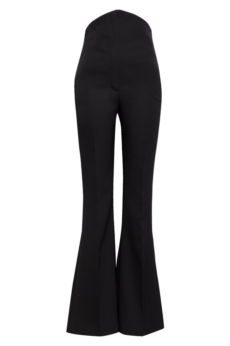 Foldover Waist Wool Flare Leg Trousers, Alternate, color, BLACK