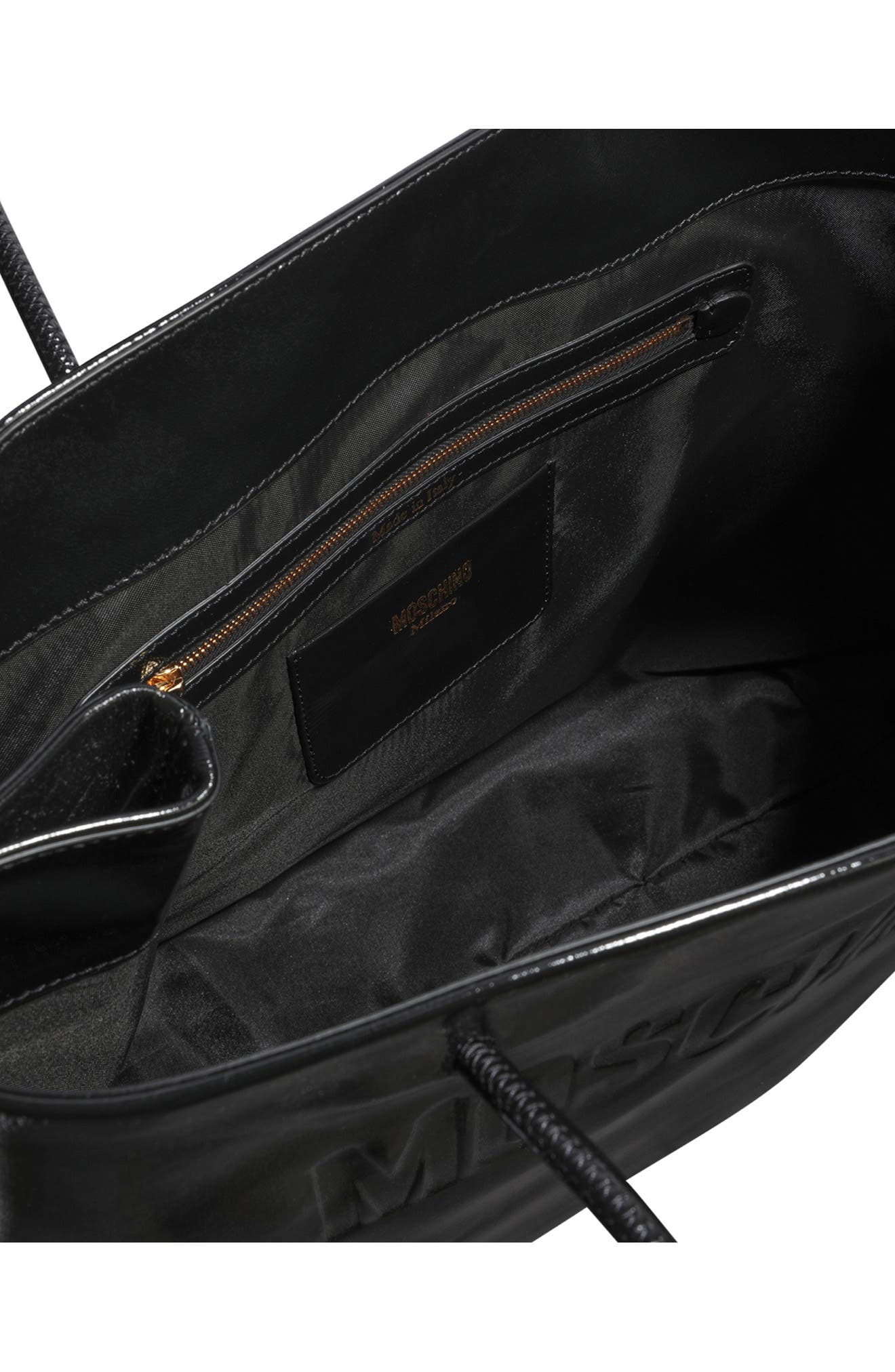 Moschino Embossed Logo Tote Bag, Alternate, color, 