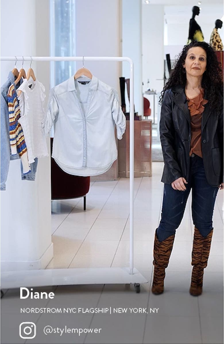 Porta Shirred Sleeve Snap-Up Chambray Shirt, sales video thumbnail