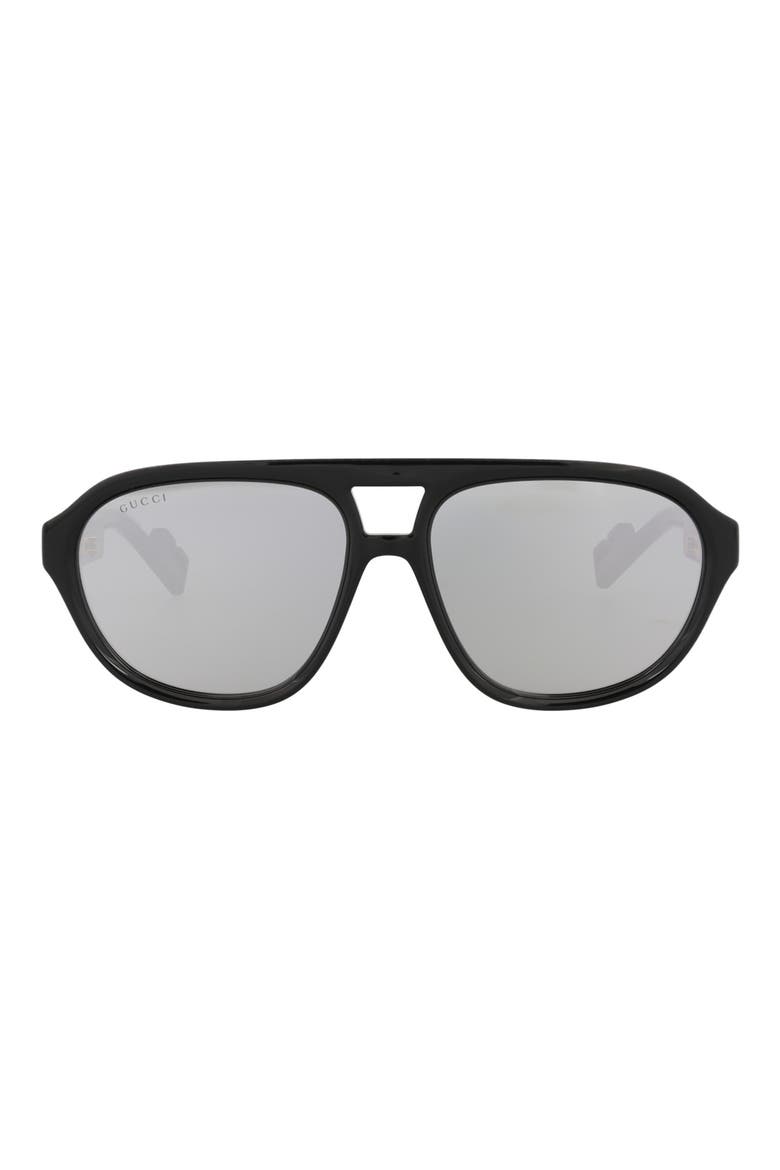 58mm Aviator Sunglasses, Main, color, BLACK BLACK SILVER
