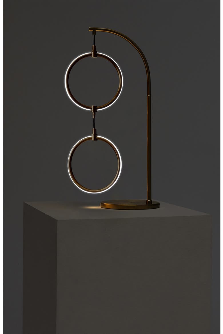 Nova 24" Modern LED Arc Table Lamp with Built-In 3-Way Dimmer, Alternate, color, Antique Brass