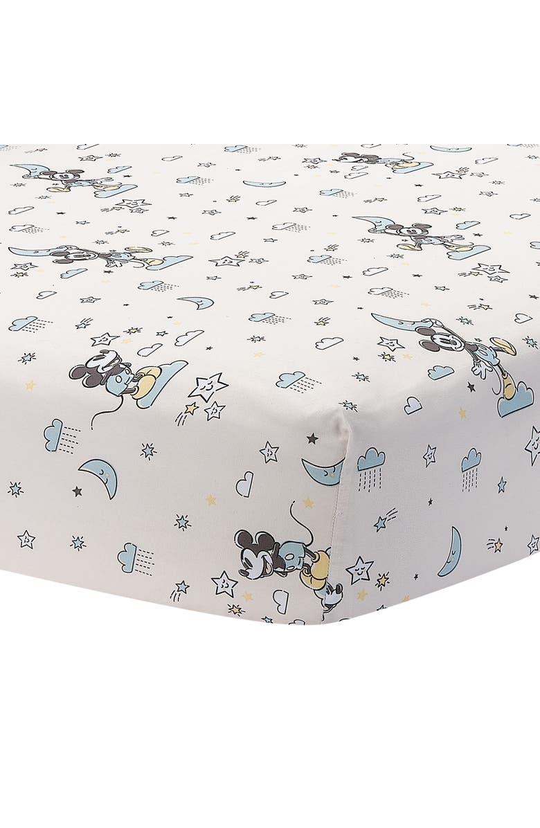 Lambs & Ivy Disney Baby Moonlight Mickey Mouse Fitted Crib Sheet, Main, color, White