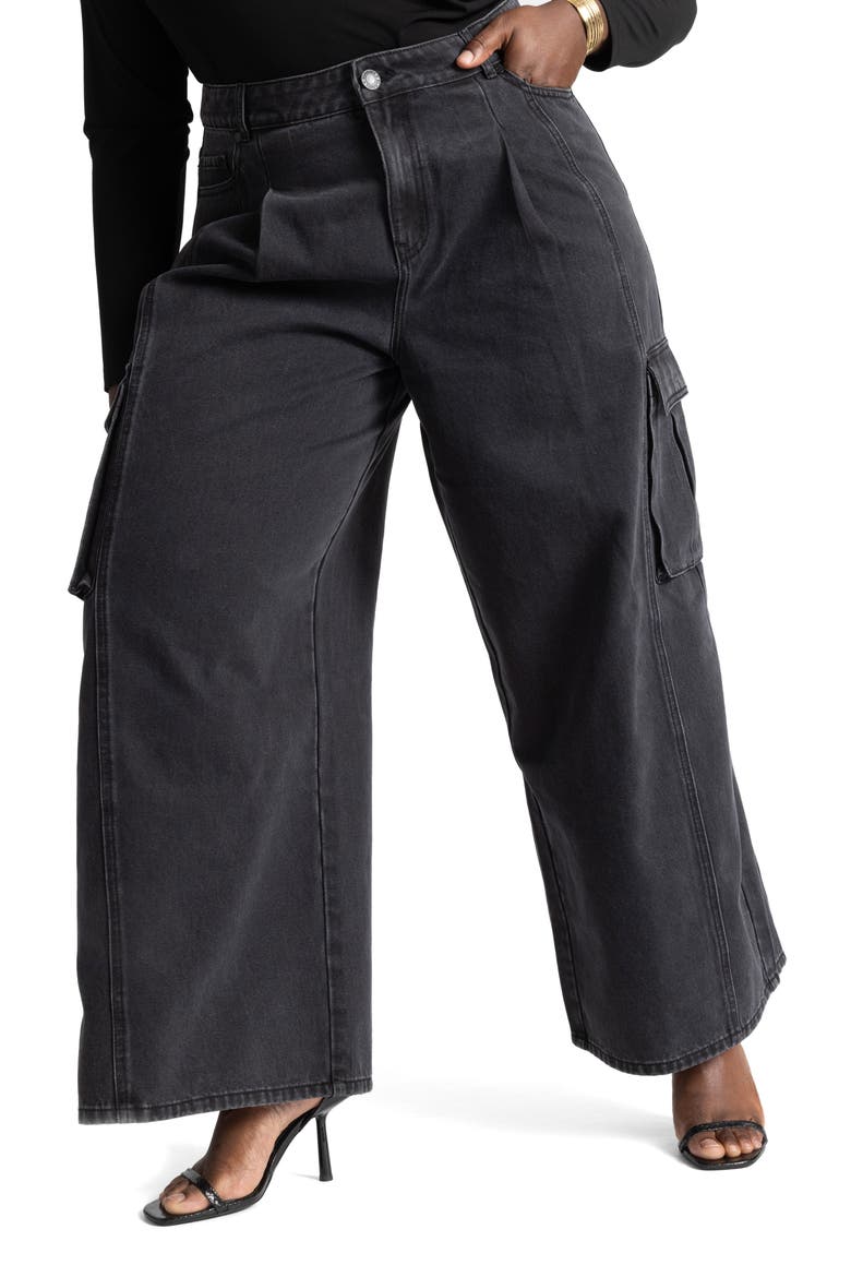 Wide Leg Cargo Jean, Alternate, color, BLACK WASH