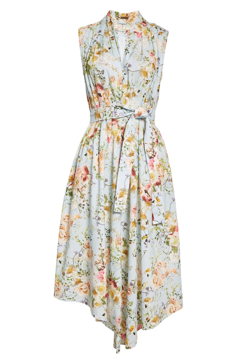 Adam Lippes Floral Print Asymmetric Hem Sleeveless Dress, Alternate, color,