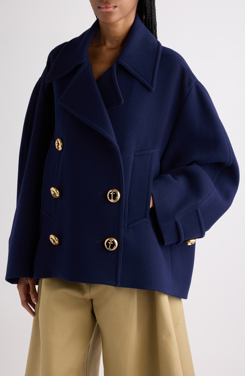Balenciaga Brushed Wool Peacoat, Alternate, color, Gold/ Navy