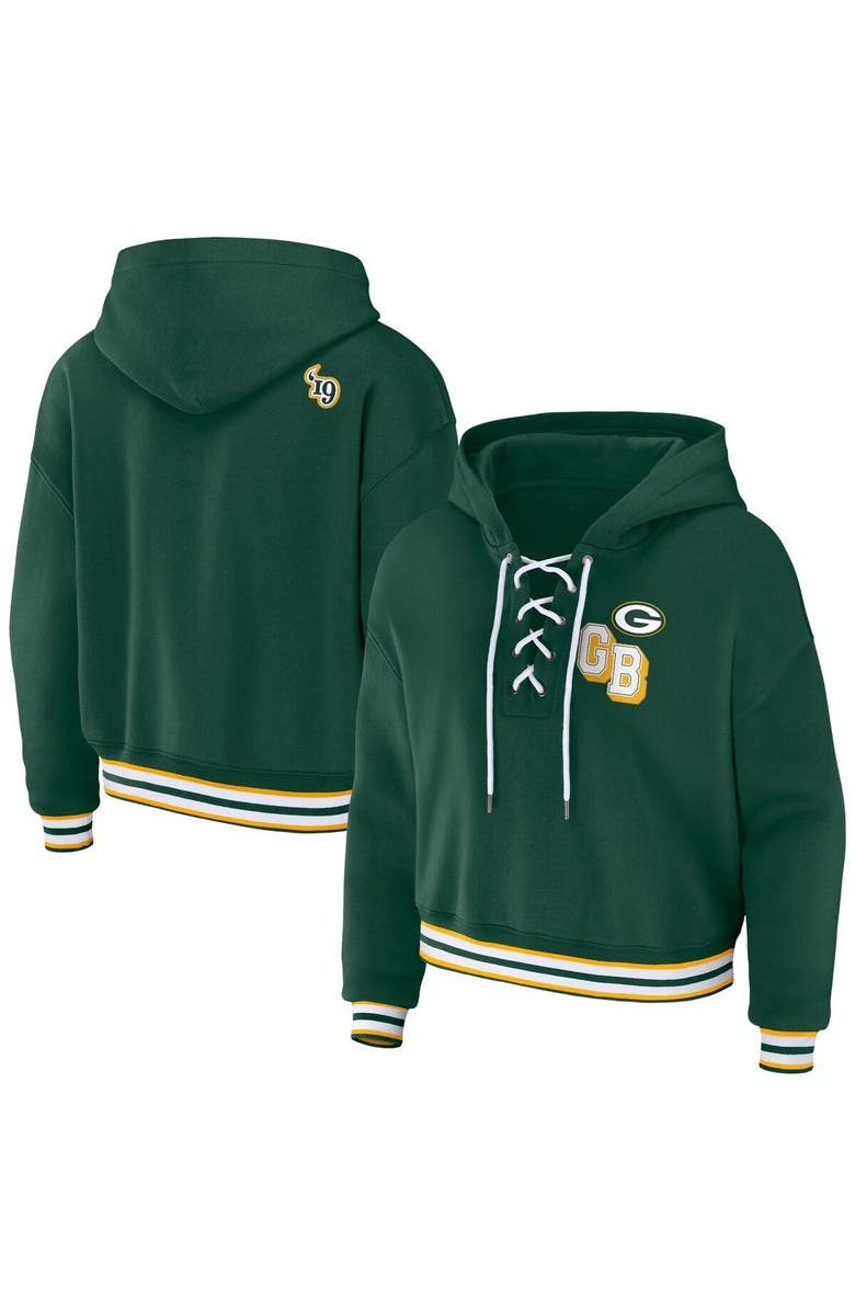 WEAR by Erin Andrews Women's WEAR by Erin Andrews Green Green Bay Packers Lace-Up Pullover Hoodie, Main, color, 