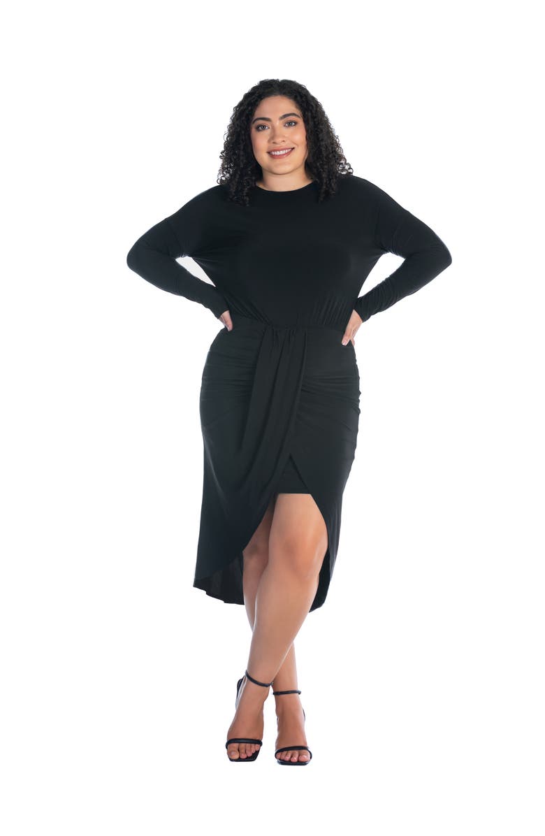 24seven Comfort Apparel Long Sleeve Dressy Tulip Skirt Knee Length Dress, Main, color, Black