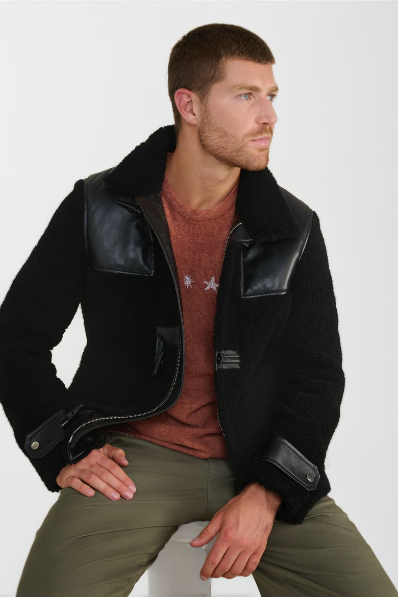 Vincent Sheepskin Jacket, Alternate, color, Black