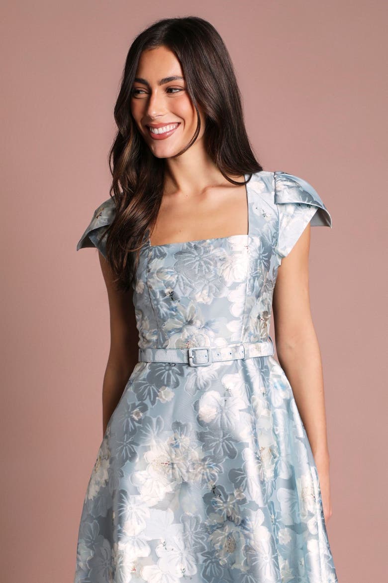 Printed Belted Midi Dress, Alternate, color, Pale Blue