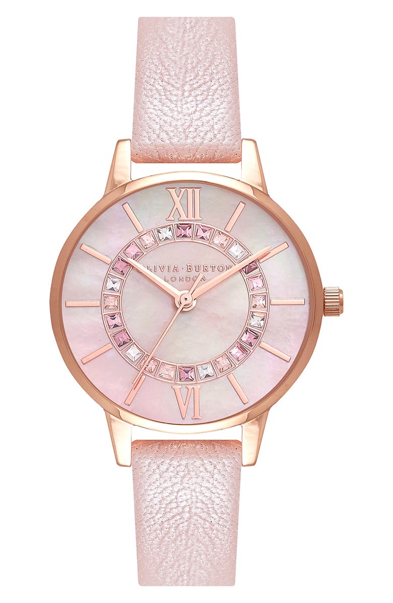 Olivia Burton Wonderland Leather Strap Watch, 30mm, Main, color,