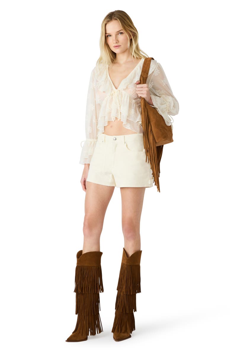 Steve Madden Montana Floral Embroidery Ruffle Detail Knit Top, Alternate, color, Antique