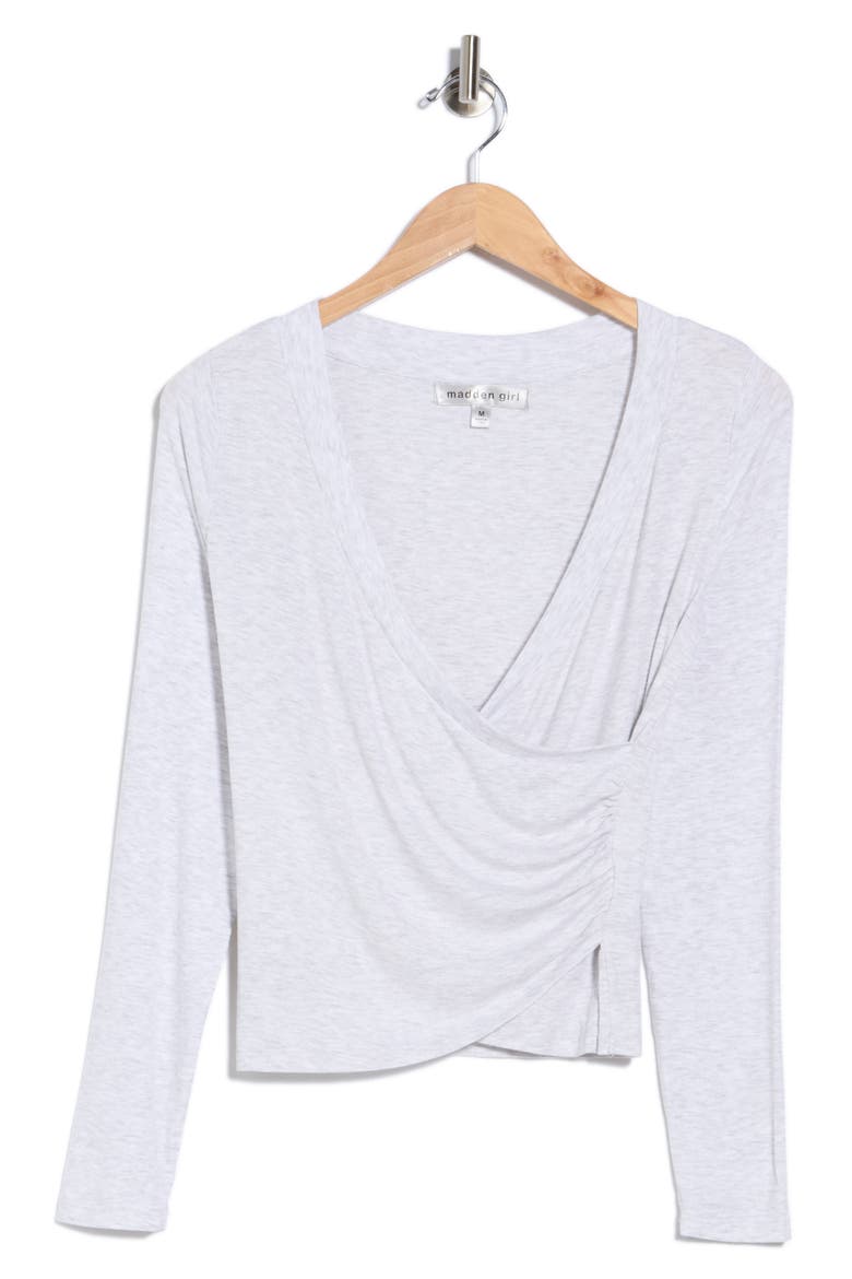 Long Sleeve Faux Wrap Crop Top, Alternate, color, LIGHT HEATHER GREY