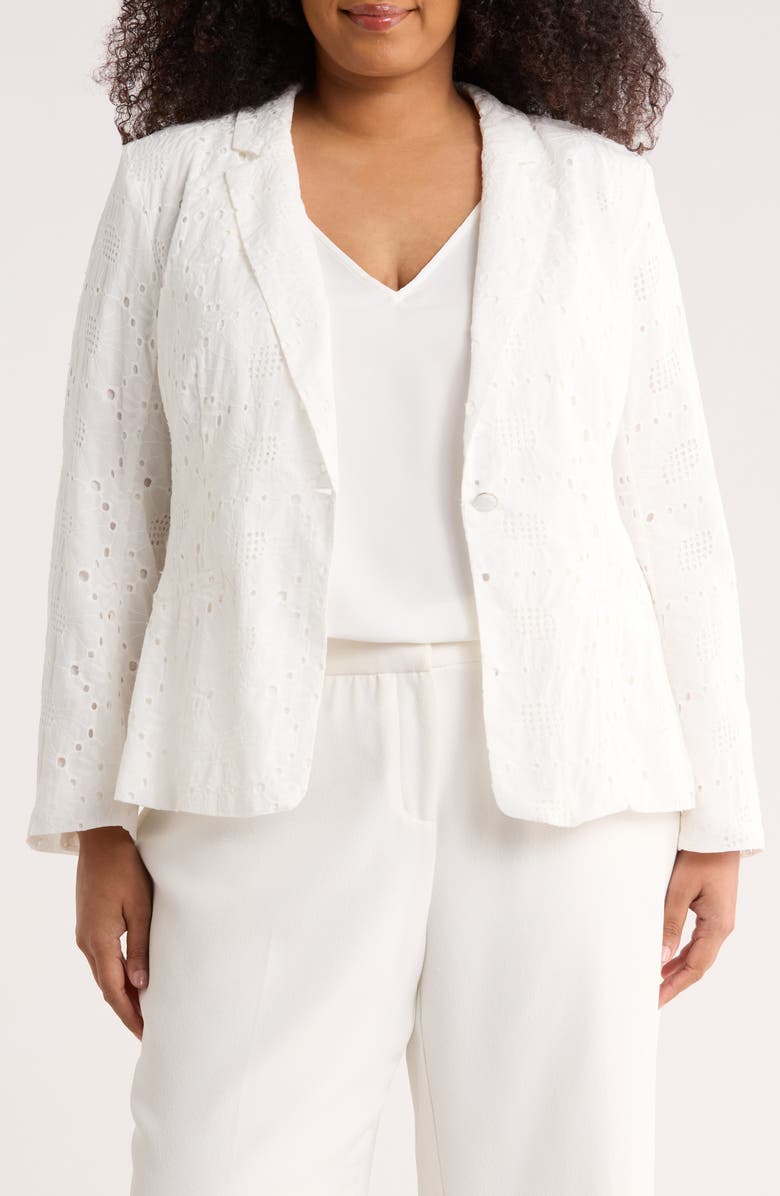 CeCe Eyelet Lace Blazer, Main, color, Ultra White