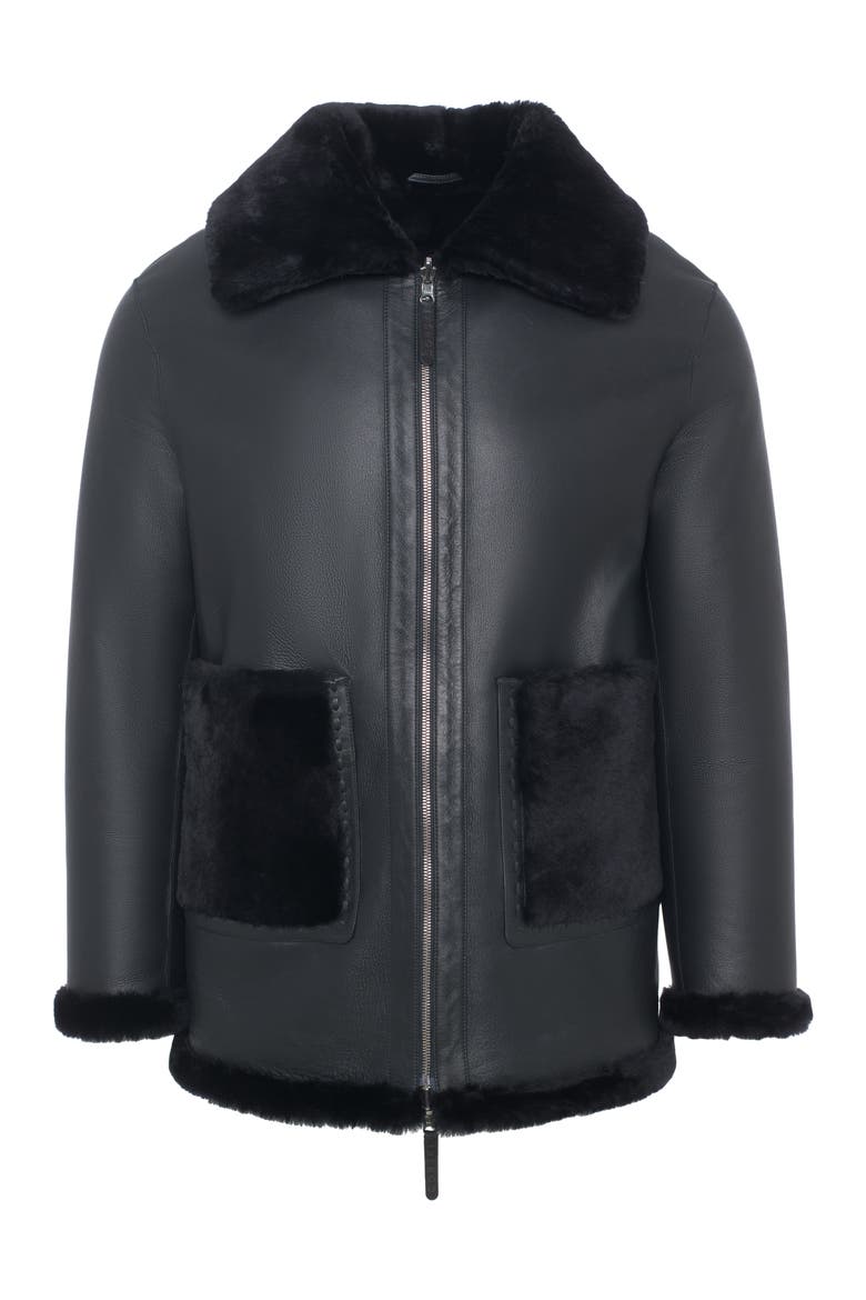 Reversible Genuine Shearling Short Jacket, Alternate, color, BLACK/BLACK