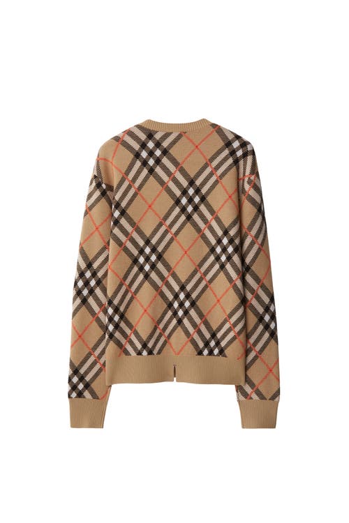 Burberry Plaid Crewneck Sweater With Ribbed Trims In Brown
