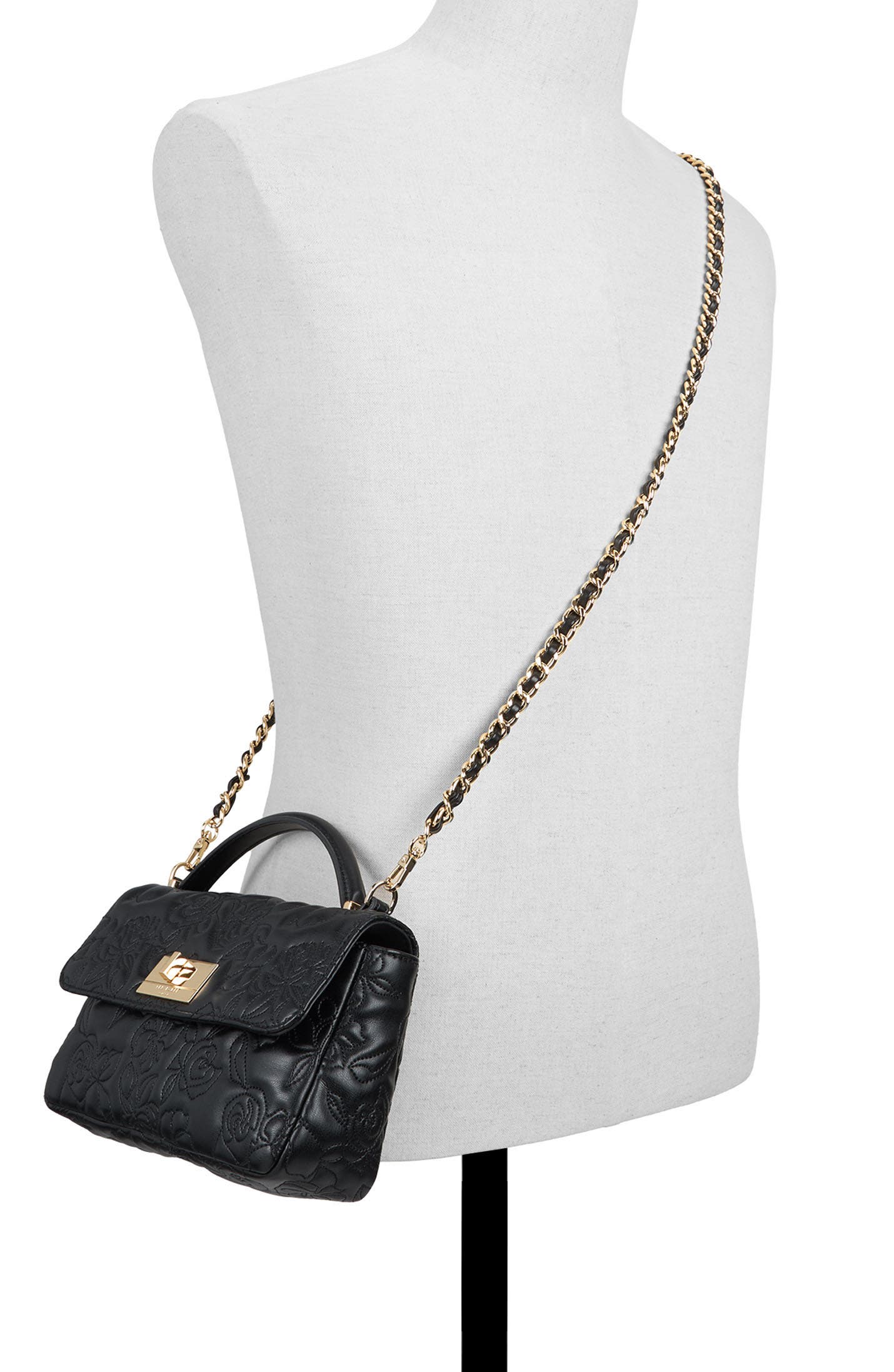 Lia Faux Leather Rose Quilted Crossbody Bag, Alternate, color, BLACK