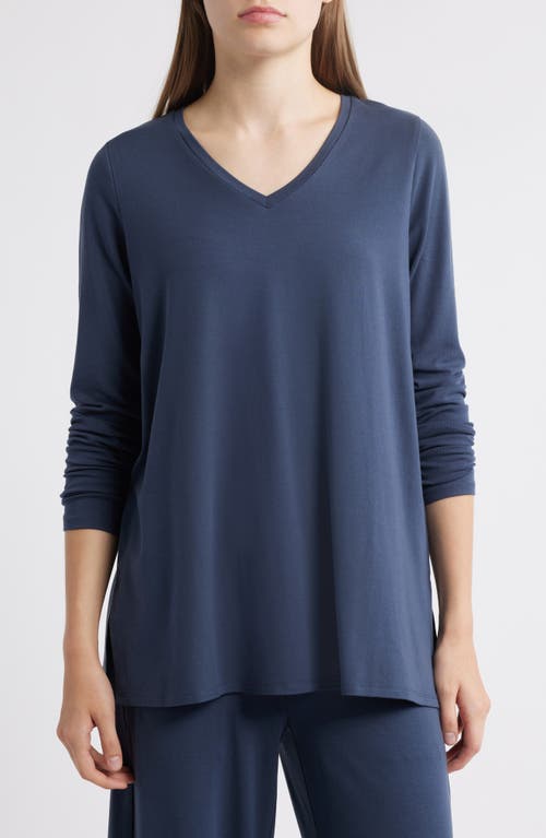 Eileen Fisher Long Sleeve V-neck Tunic Top In Blue