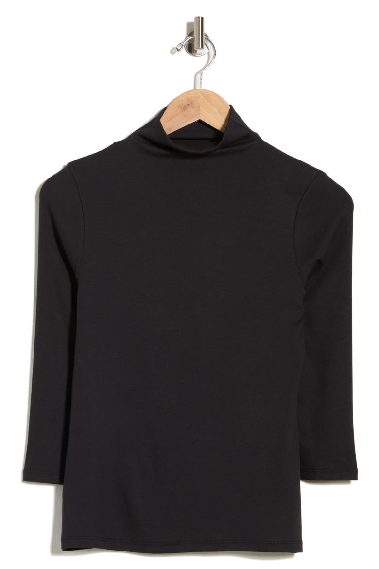 Three-Quarter Sleeve Stretch Pima Cotton Mock Neck T-Shirt, Alternate, color, BLACK