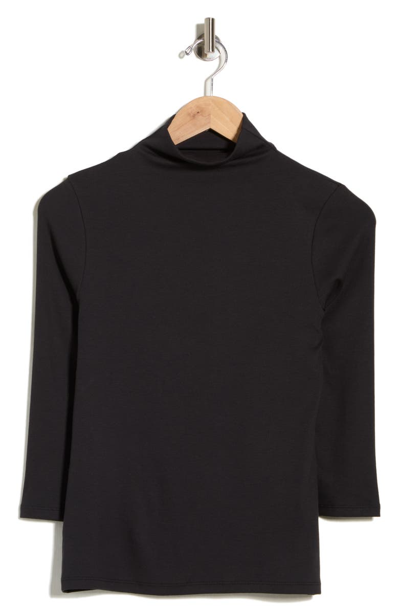 Nordstrom Three-Quarter Sleeve Stretch Pima Cotton Mock Neck T-Shirt, Alternate, color, Black