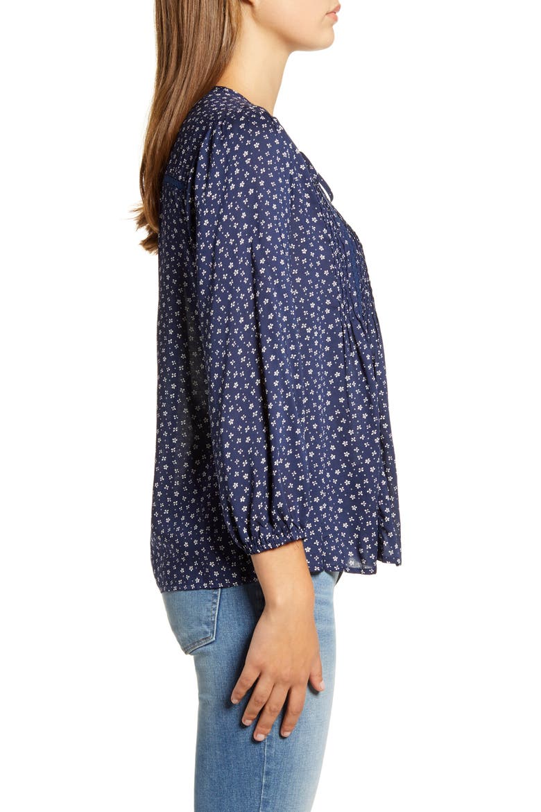 Print Pleated Popover Top, Alternate, color, NAVY MULTI