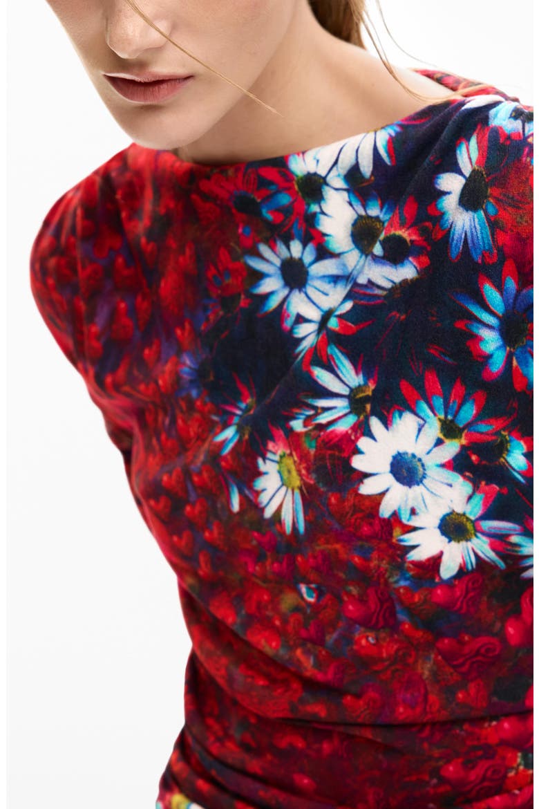 Print Ruched Top, Alternate, color, ORANGE RED
