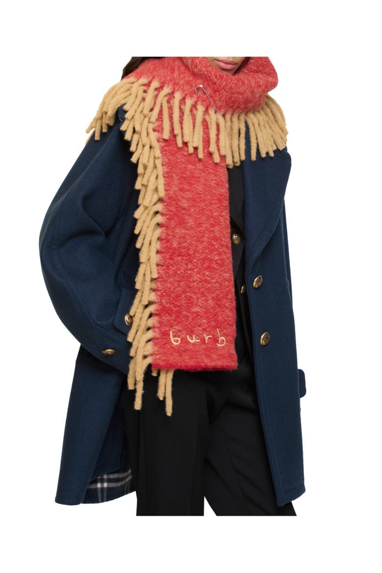 Alpaca Wool Blend Happy Scarf, Alternate, color, Sand beige/post red