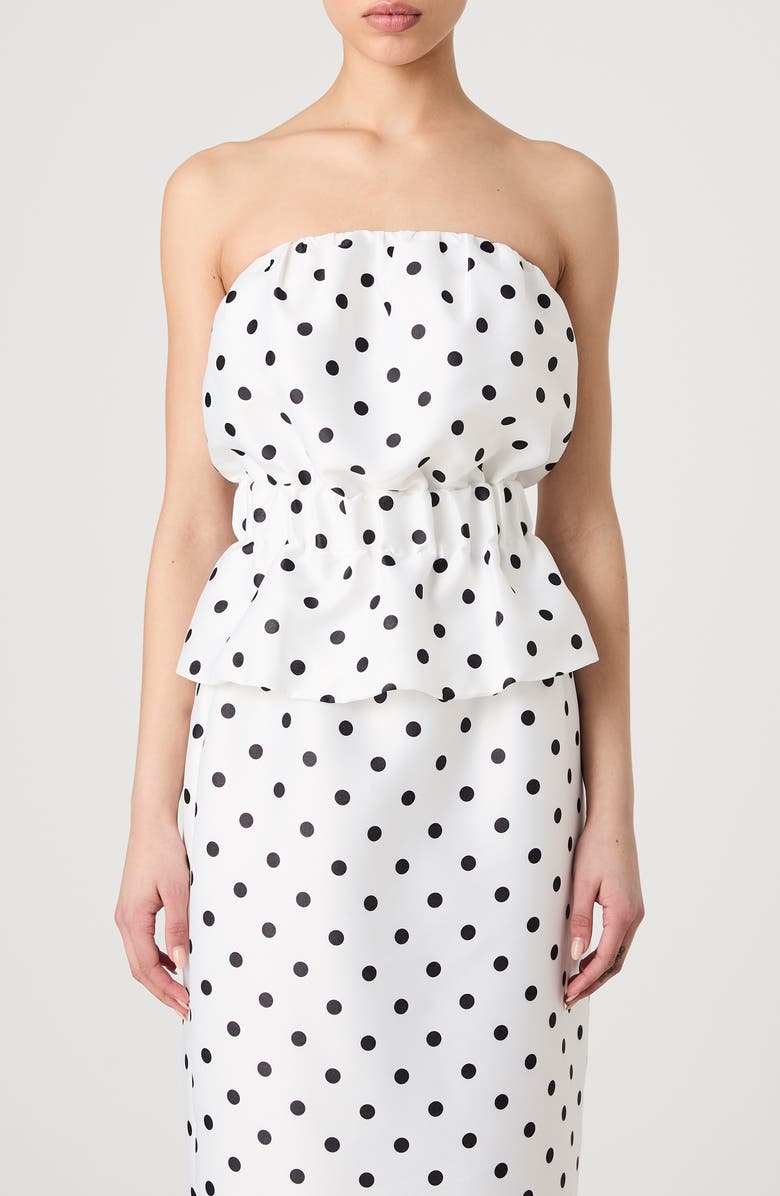 French Connection Polka Dot Strapless Peplum Top, Main, color, Summer White-Polka Dot