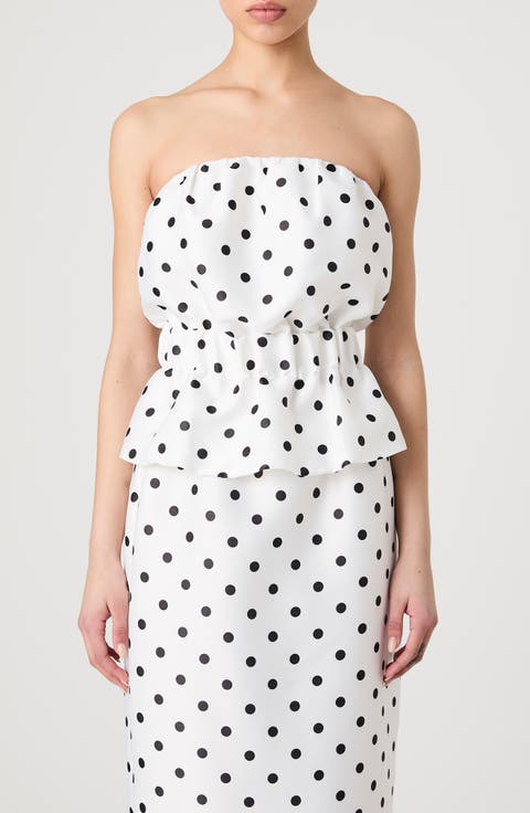 Polka Dot Strapless Peplum Top