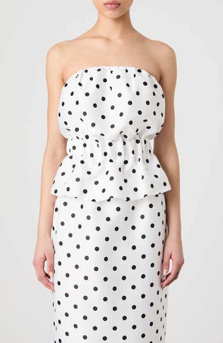 French Connection Polka Dot Strapless Peplum Top