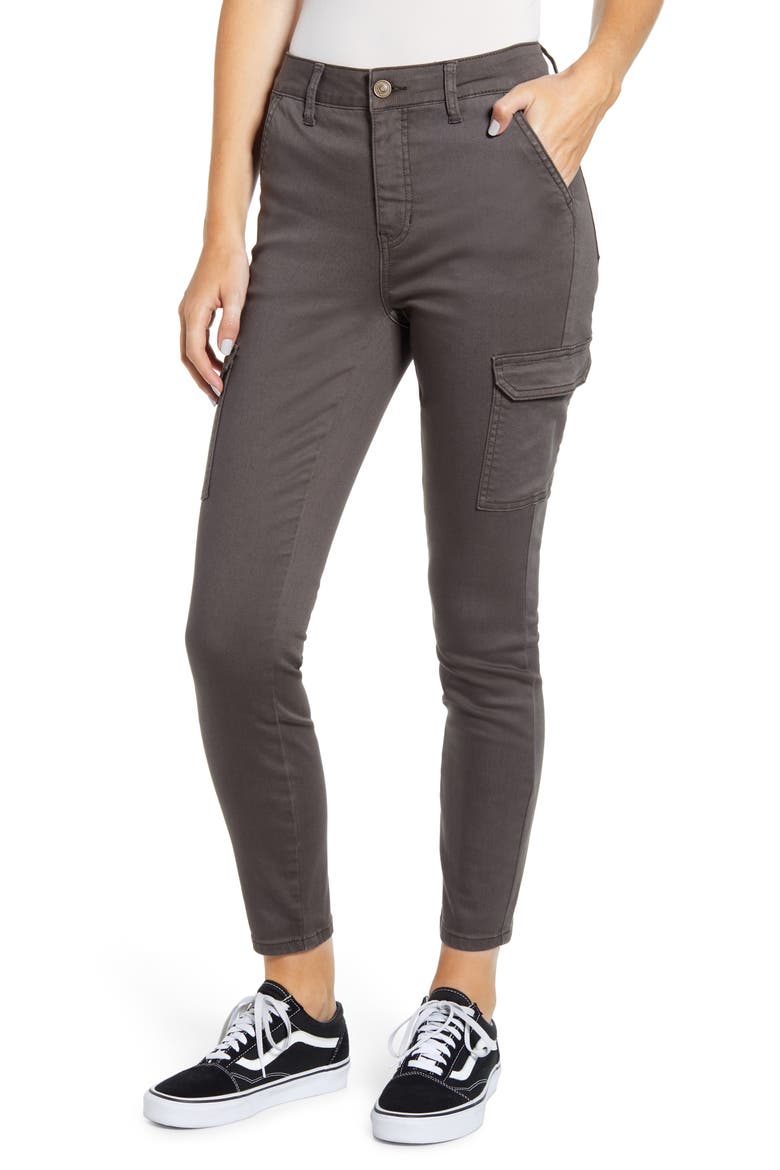 High Waist Cargo Ankle Skinny Jeans, Main, color, ARMY GREEN
