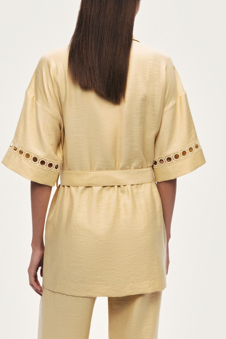 Belted Eyelet Detail Short-Sleeve Jacket, Alternate, color, Yellow