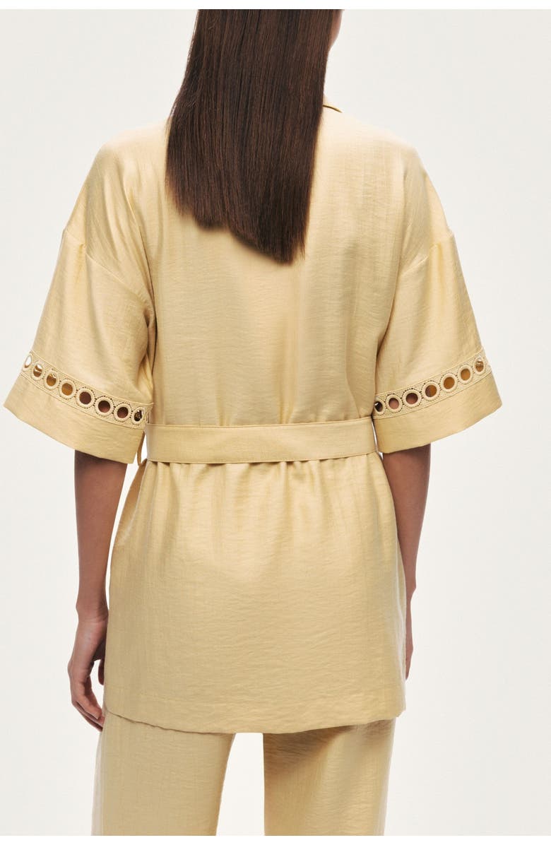 Nocturne Belted Eyelet Detail Short-Sleeve Jacket, Alternate, color, Yellow
