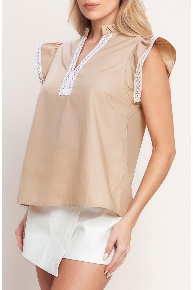 Flutter Sleeve Woven Top, Alternate, color, TAUPE
