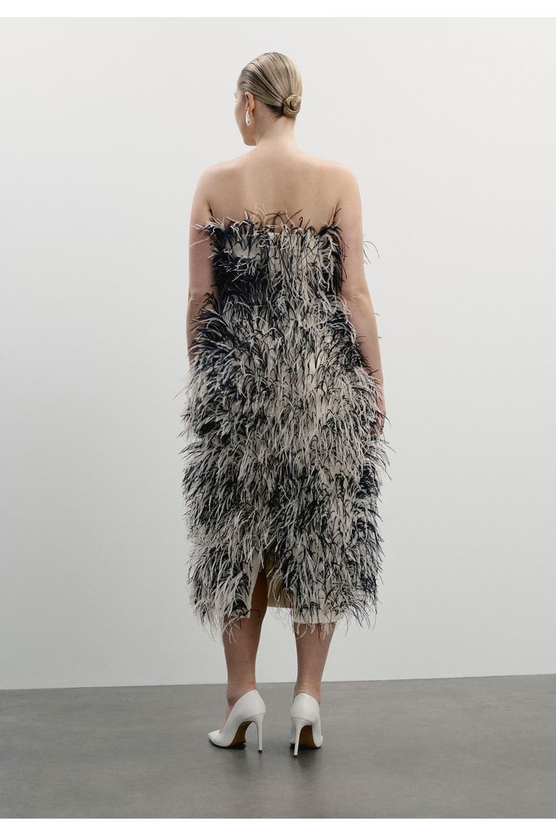 Ostrich Feather Strapless Maxi Dress, Alternate, color, BLACK AND CREAM