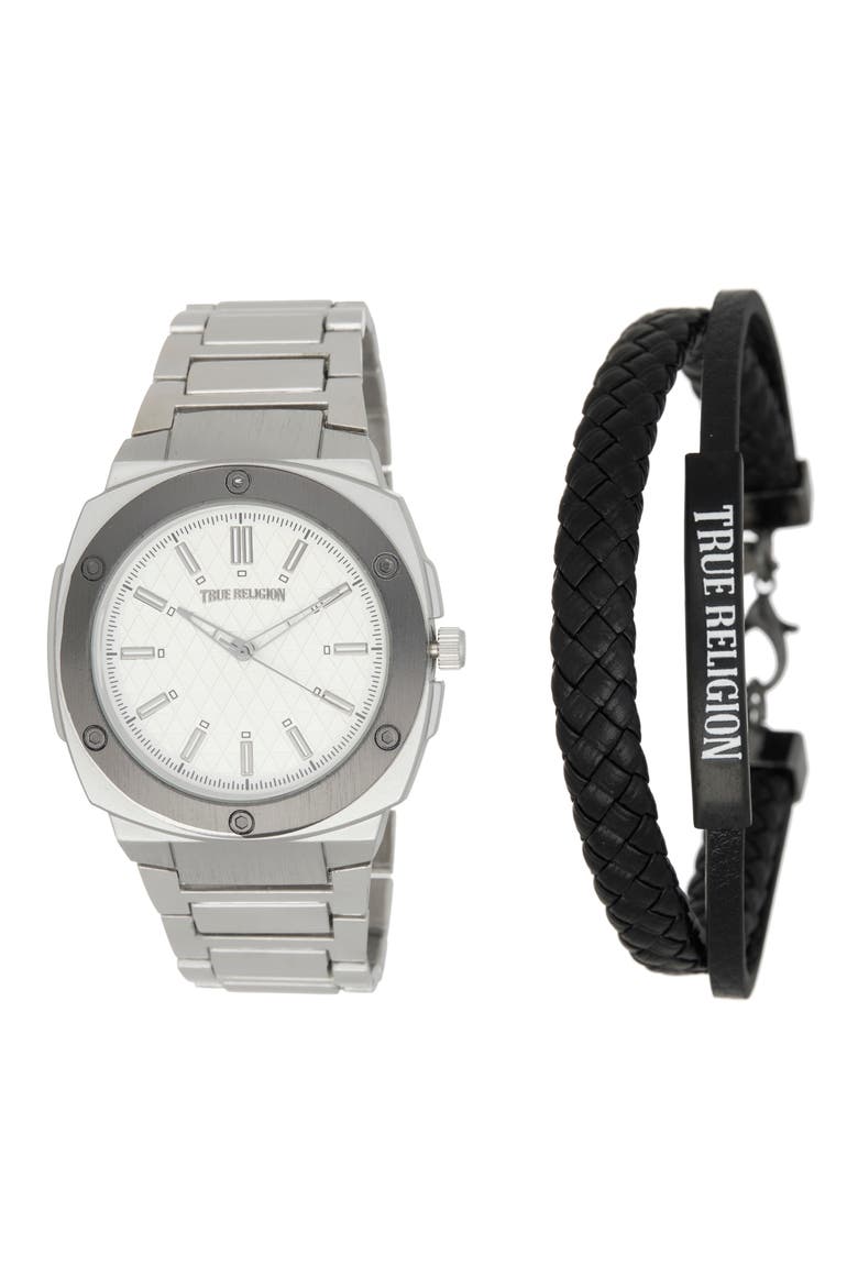 Geometric Bracelet Watch & Bracelet Set, Main, color, SILVER