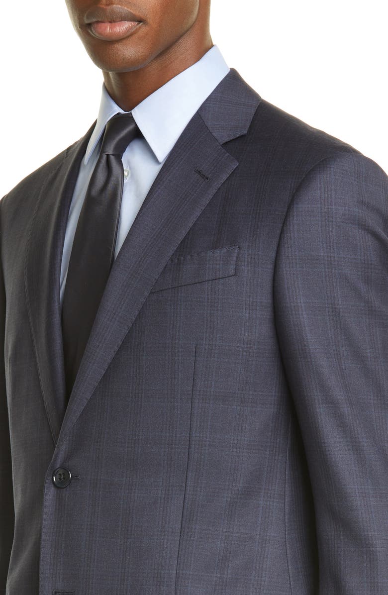 Emporio Armani Trim Fit Plaid Wool Suit, Alternate, color, 