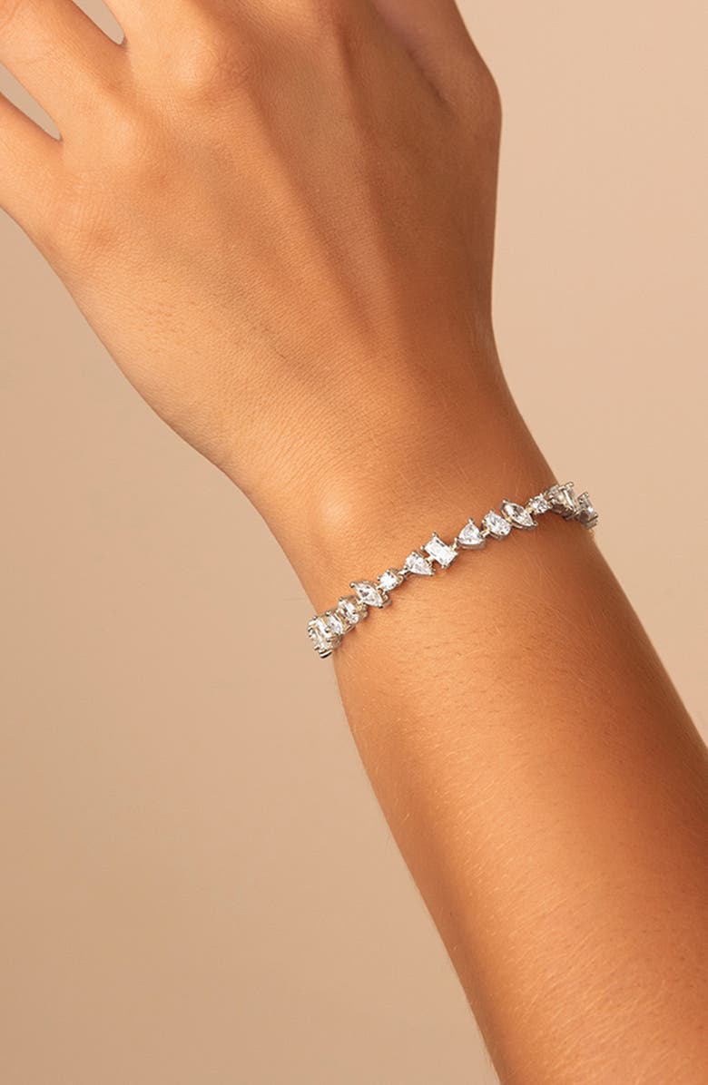 Sterling Forever Ellery Cubic Zirconia Tennis Bracelet, Alternate, color, Silver