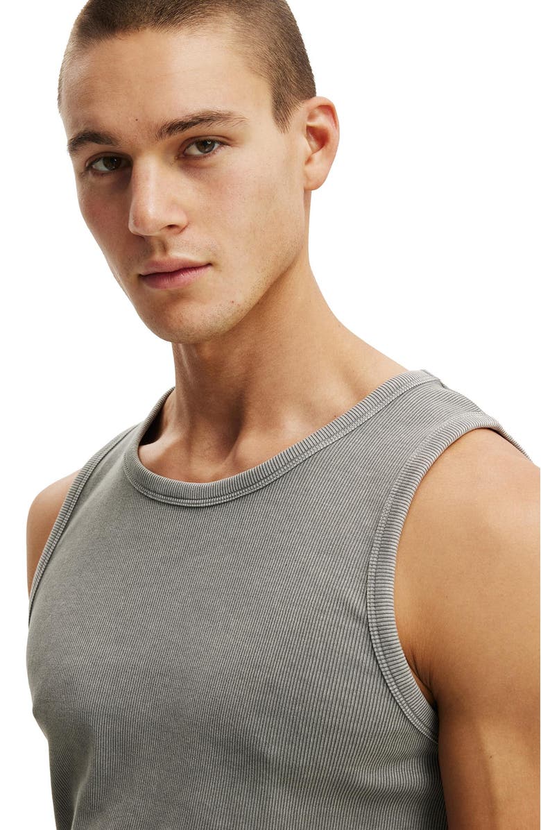 Cotton On Men's Rib Tank, Alternate, color, Slate Stone Wash